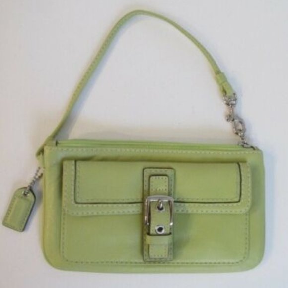 Coach Handbags - Coach NWOT Large Wristlet Purse Lime Green Bright Buckle Strap Leather